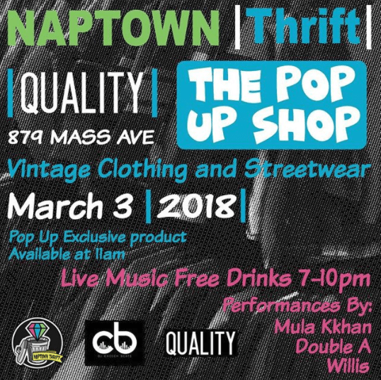 flyer for the naptown thrift and quality indy pop up shop