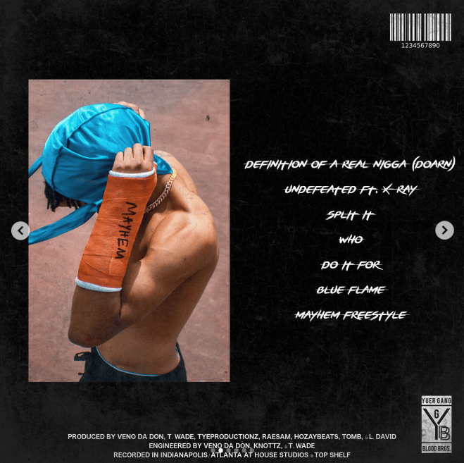 Veno Da Don's MAYHEM EP track list artwork by Willis